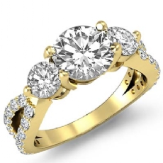 Three Stone Split Shank diamond Ring 14k Gold Yellow