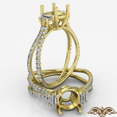 Three Stone Split Shank Round Semi Mount Diamond Engagement Ring 18k Gold Yellow  (0.8Ct. tw.)