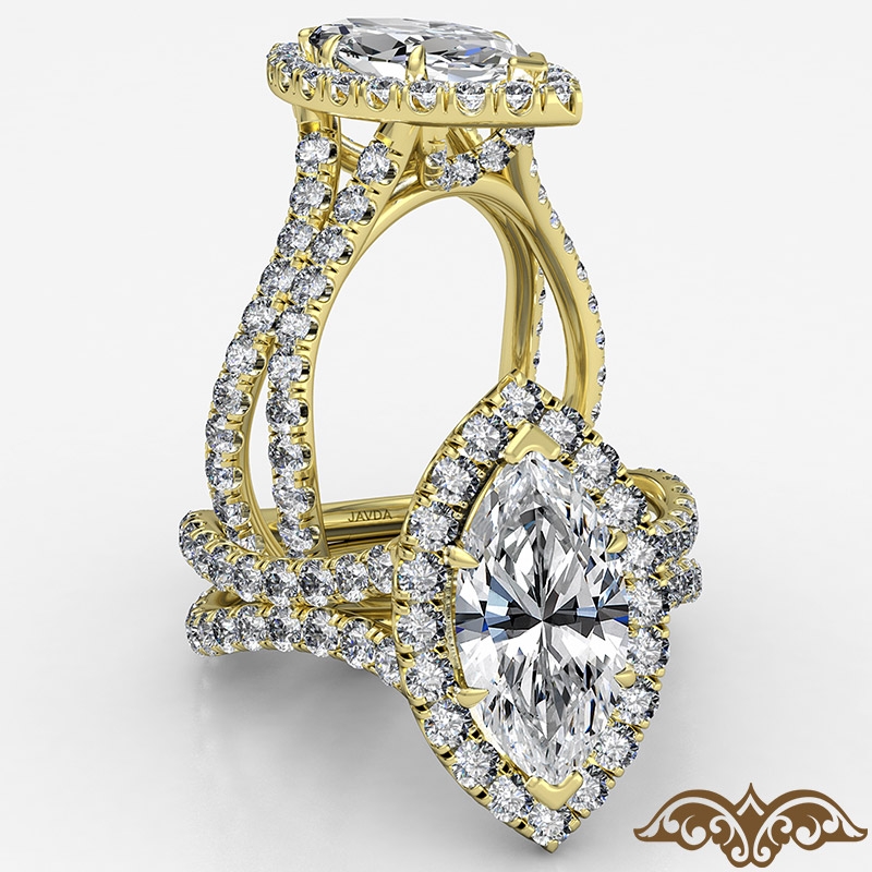Cathedral Halo French Pave diamond Ring 14k Gold Yellow