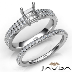 Diamond Engagement Ring Princess Semi Mount U Cut Bridal Set 14K W Gold 0.80Ct.