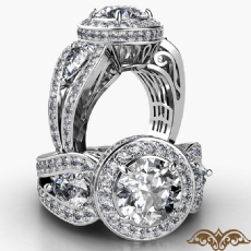 Three Stone Vintage Circa Halo diamond Ring 18k Gold White
