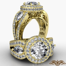 Three Stone Vintage Circa Halo diamond Ring 18k Gold Yellow