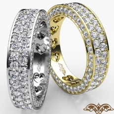 2 Row Women's Wedding Band Pave Diamond Heart Eternity 14k Gold Yellow Ring  (2Ct. tw.)