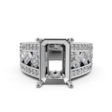 1.25Ct Princess Round Diamond Engagement Ring Emerald Semi Mount 14K White Gold