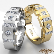 1 Ct Square & kite Princess Diamond Men's Wedding Band 14k White Gold