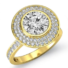 2 Row Halo Pave Bezel Set diamond Ring 18k Gold Yellow