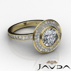 Double Halo Pave Bezel Set diamond Ring 14k Gold Yellow