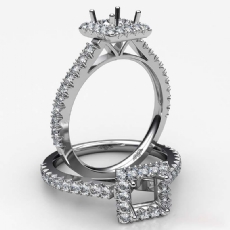 French Cut Pave Set Diamond Engagement Princess Semi Mount Ring 14K W Gold 1Ct