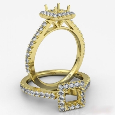French Cut Pave Set Diamond Engagement Princess Semi Mount Ring 14k Gold Yellow  (1Ct. tw.)