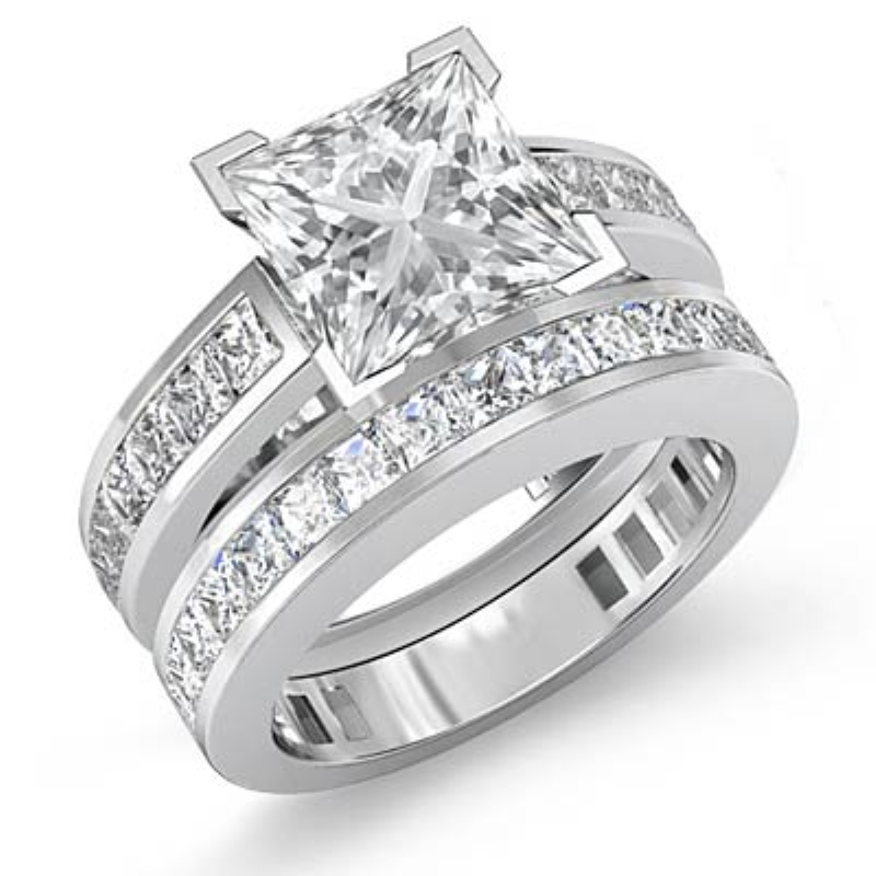 Channel Shank Bridal Set Princess Diamond Engagement Ring 14k White ...