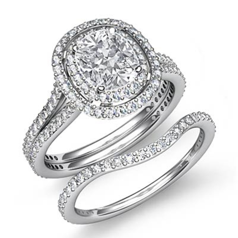 Split Shank Halo Bridal diamond Ring 14k Gold White