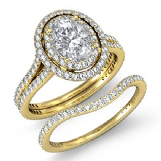 Double Halo Bridal Set diamond  14k Gold Yellow