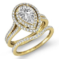 Gala Halo Pave Bridal Set diamond Ring 14k Gold Yellow