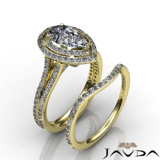 Gala Halo Pave Bridal Set diamond Ring 14k Gold Yellow