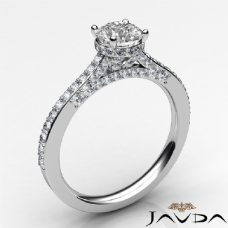 Diamond Engagement Pave Setting Gold W18k Round Cut Semi Mount Ring 0.65Ct