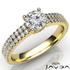 Side Stone Scalloped Pave diamond Ring 14k Gold Yellow