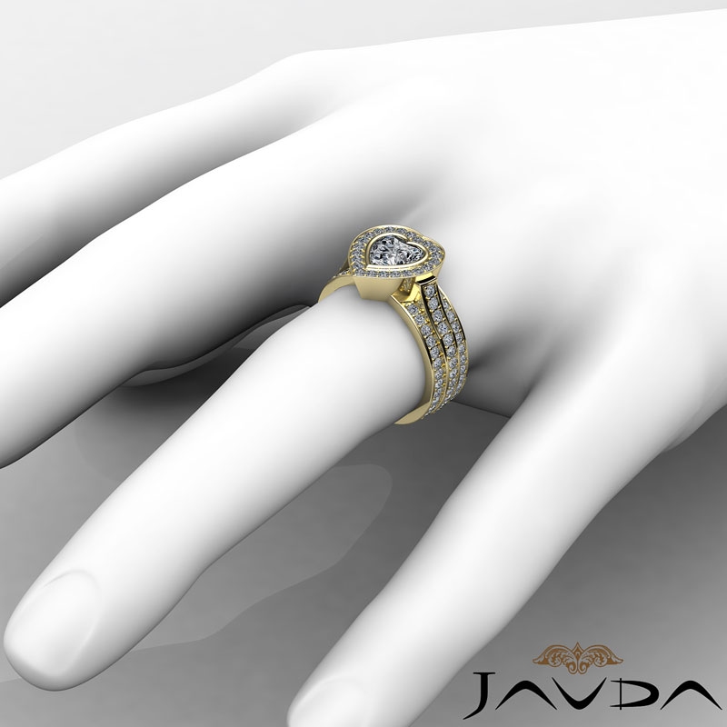 3 Row Shank Bezel Halo diamond Ring 18k Gold Yellow
