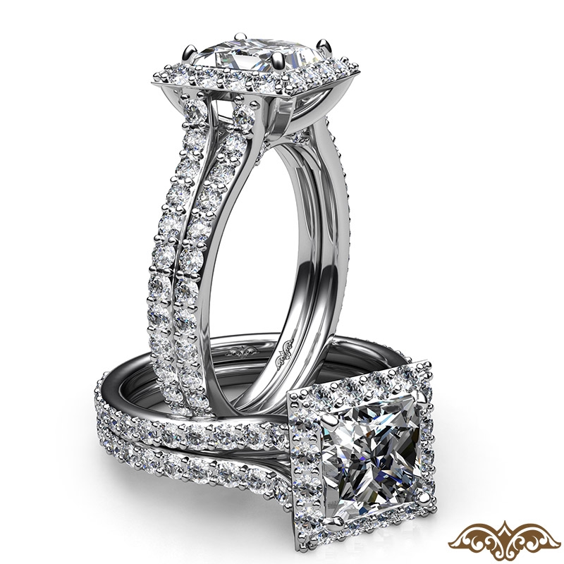 Diamond Engagement Eternity Style Ring Princess Semi Mount 14k White Gold 0.8Ct
