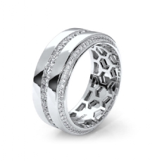 3 Row Round Diamond Eternity Men's Wedding Band 14k White Gold 1.94 Ctw.