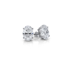 Oval Lab Diamond Studs Earring Women with Screw Back IGI 14K White Gold 4.04 Ctw