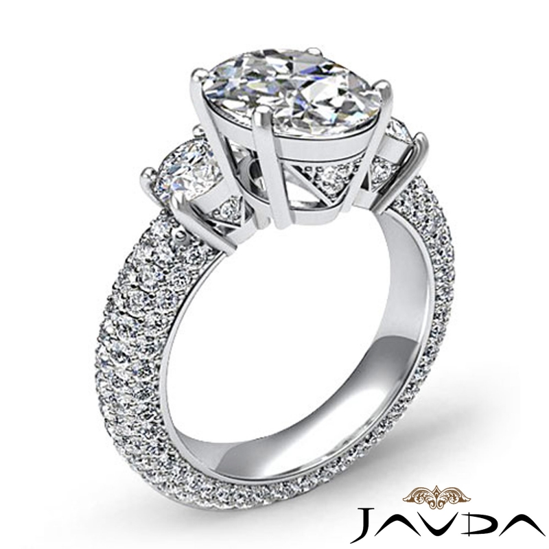 Micro Pave Set Three Stone diamond Ring 14k Gold White