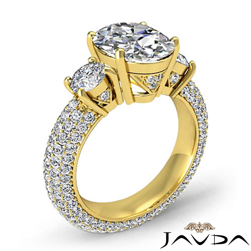 Micro Pave Set Three Stone diamond Ring 18k Gold Yellow