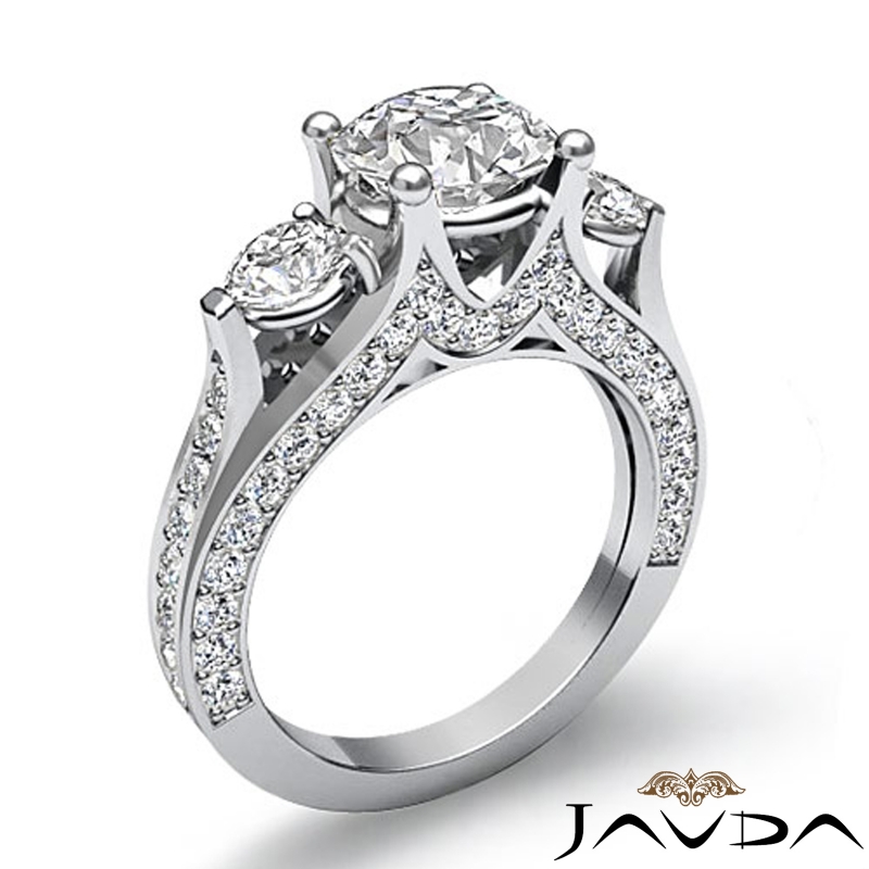 Three Stone Bridge Accent diamond Ring 14k Gold White