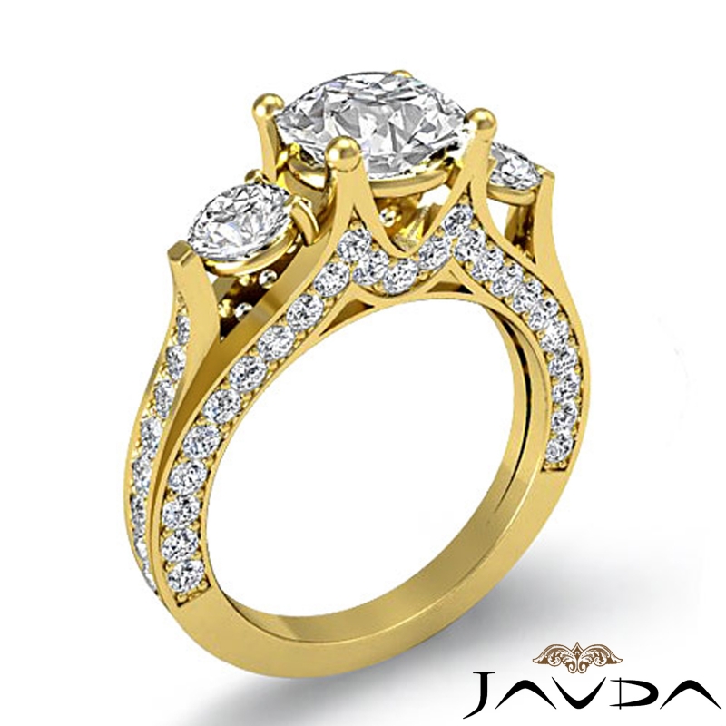 Three Stone Bridge Accent diamond Ring 18k Gold Yellow