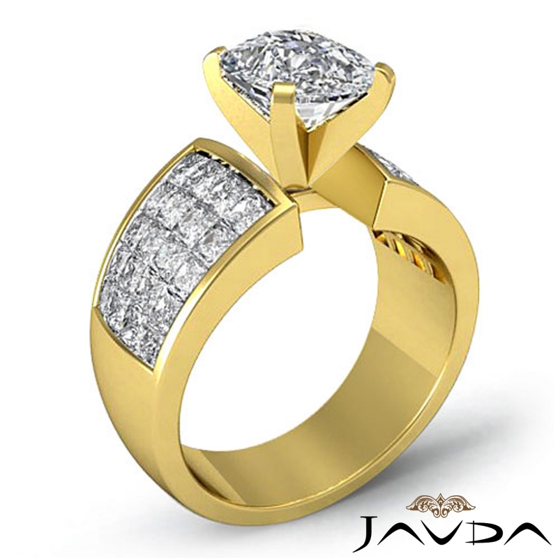 Invisible Set 4 Prong Peg Head diamond Ring 14k Gold Yellow