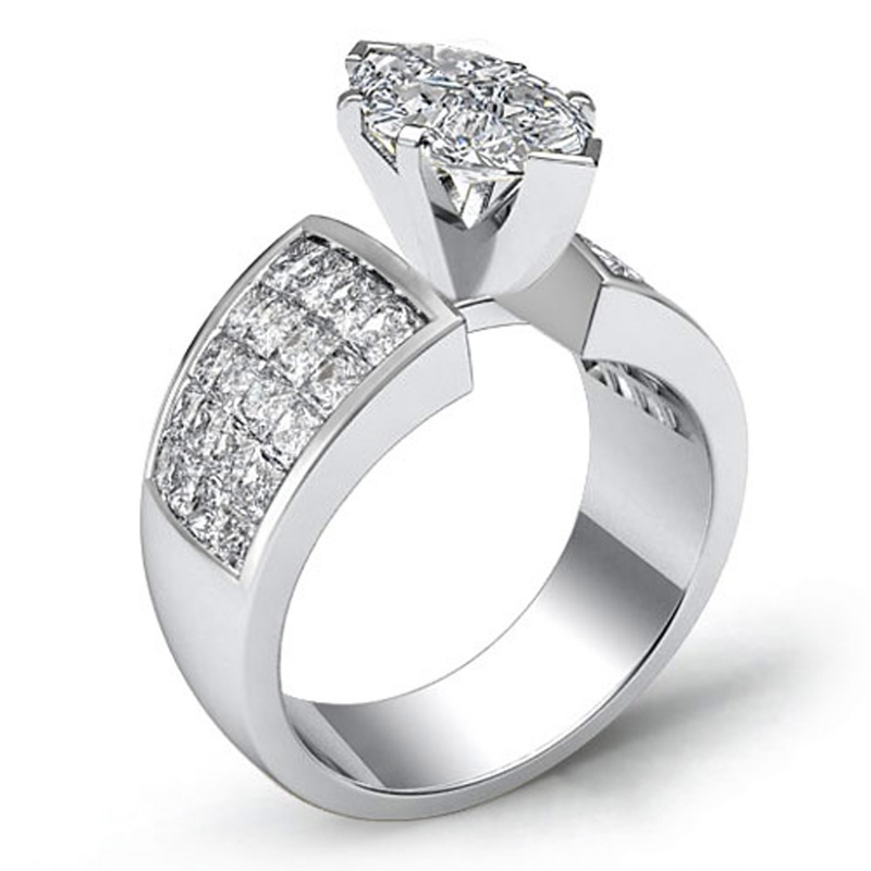 Invisible Set 4 Prong Peg Head diamond Ring 14k Gold White