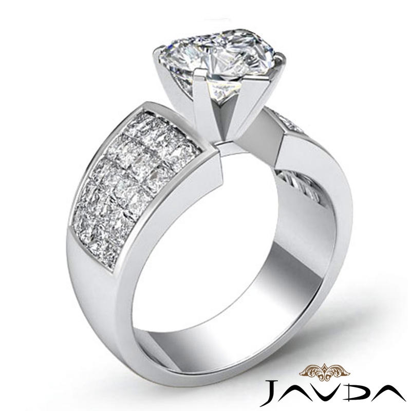 Invisible Set 4 Prong Peg Head diamond Ring 14k Gold White