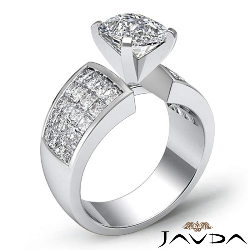 Invisible Set 4 Prong Peg Head diamond Ring 14k Gold White