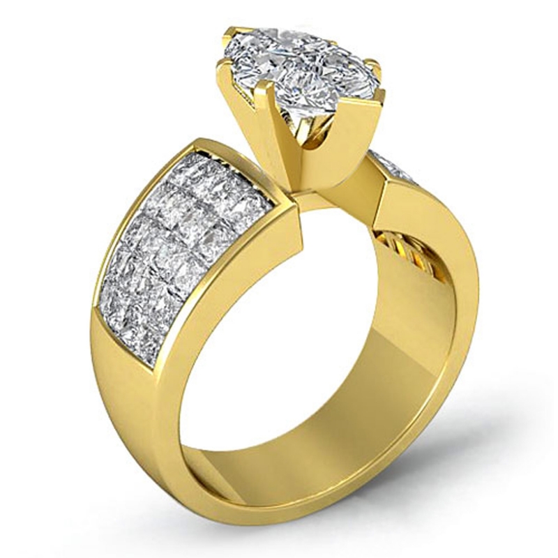 Invisible Set 4 Prong Peg Head diamond Ring 14k Gold Yellow