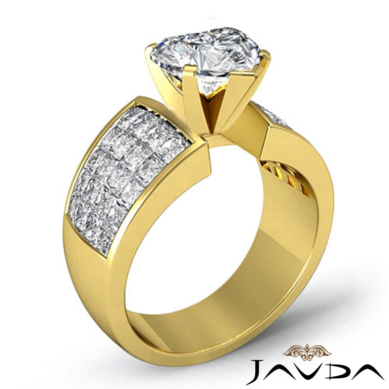 Invisible Set 4 Prong Peg Head diamond Ring 14k Gold Yellow