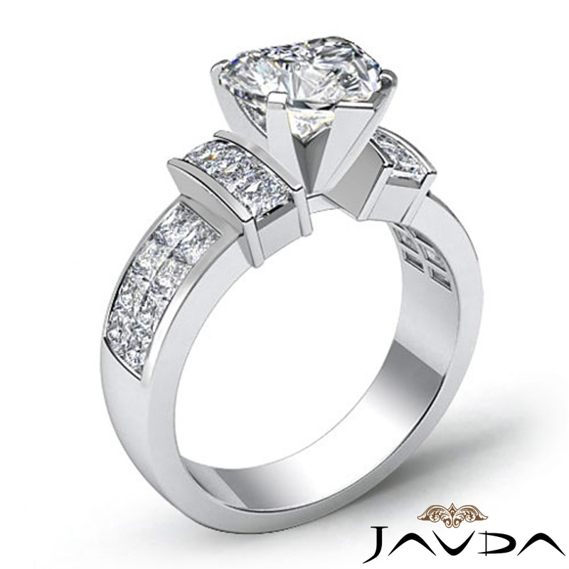 Classic Side-Stone Invisible diamond Ring 14k Gold White