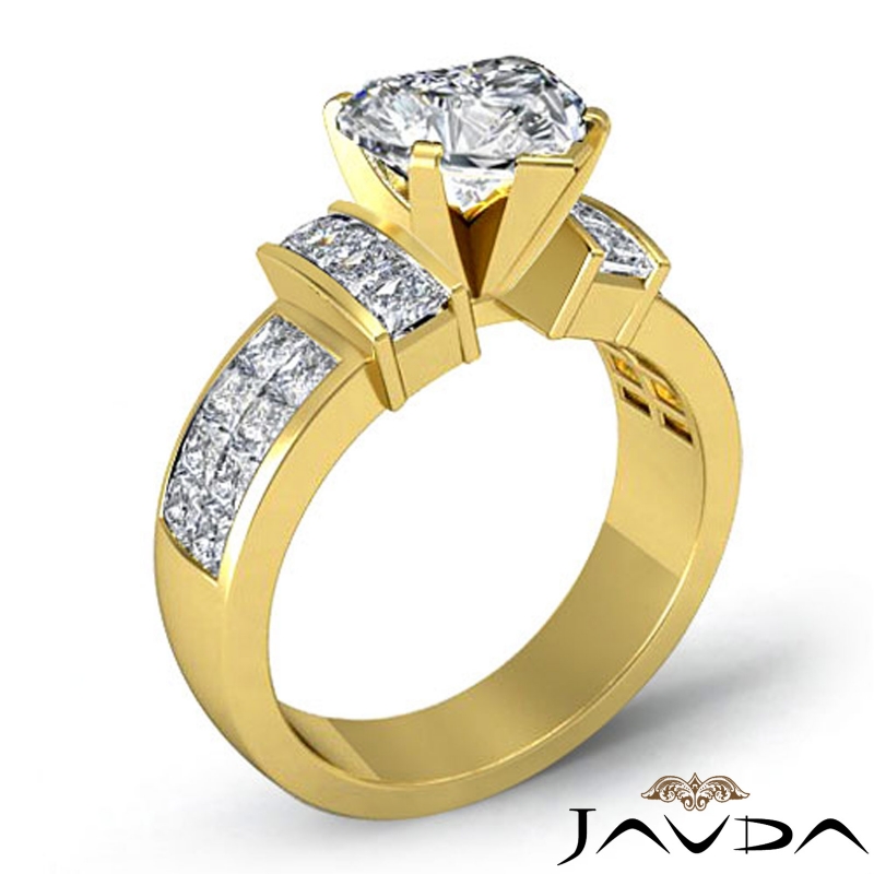 Classic Side-Stone Invisible diamond Ring 14k Gold Yellow