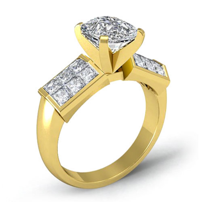 Invisible 4 Prong Setting diamond Ring 14k Gold Yellow