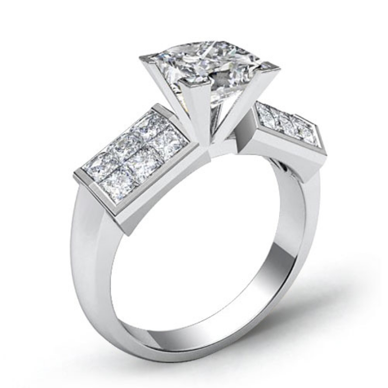 Invisible 4 Prong Setting diamond Ring 14k Gold White