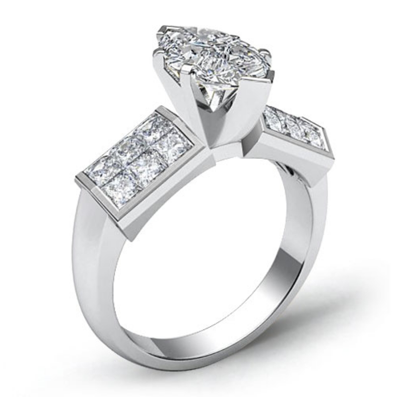 Invisible 4 Prong Setting diamond Ring 14k Gold White