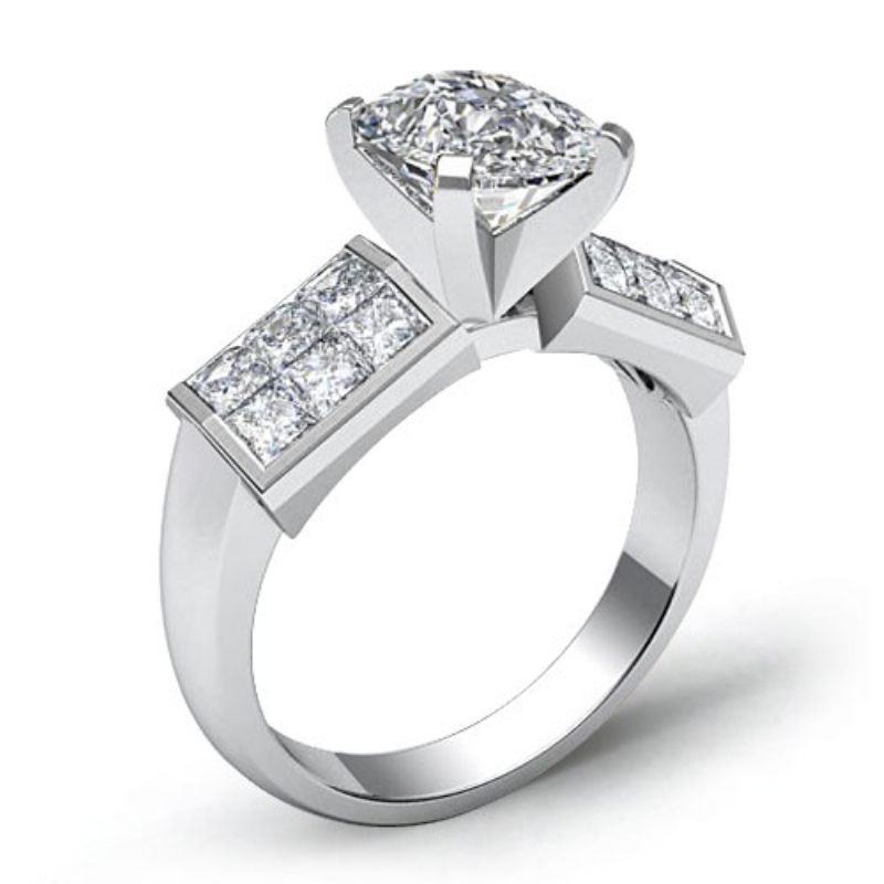 Invisible 4 Prong Setting diamond Ring 14k Gold White