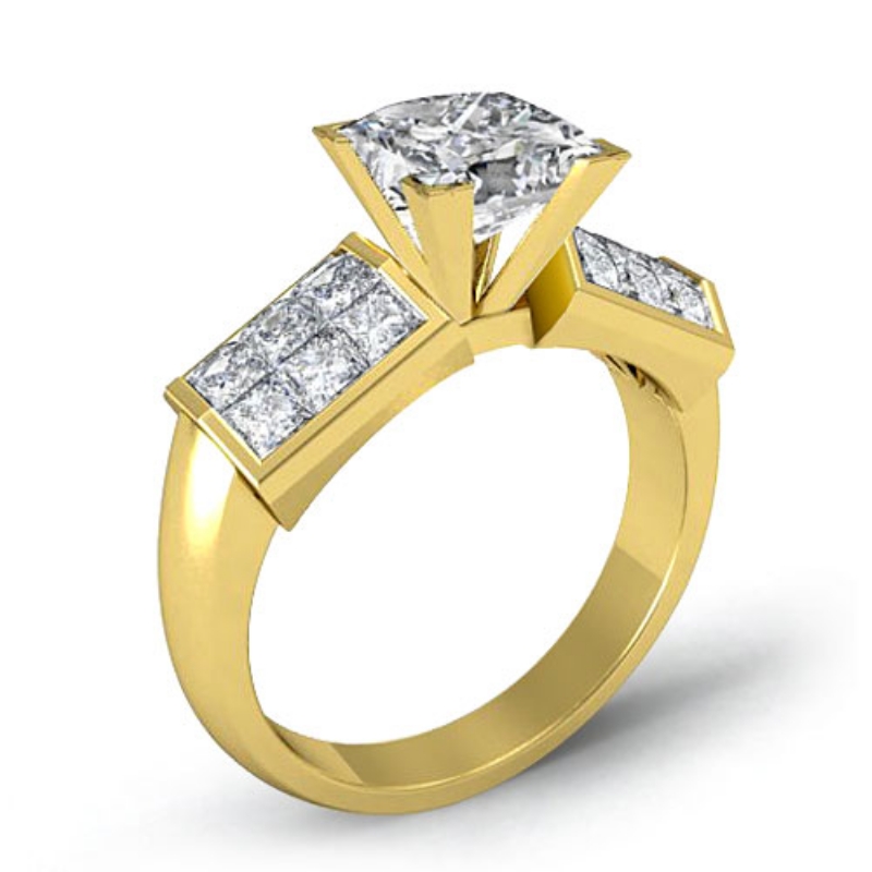 Invisible 4 Prong Setting diamond Ring 14k Gold Yellow