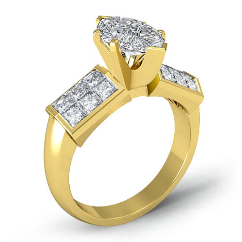 Invisible 4 Prong Setting diamond Ring 14k Gold Yellow