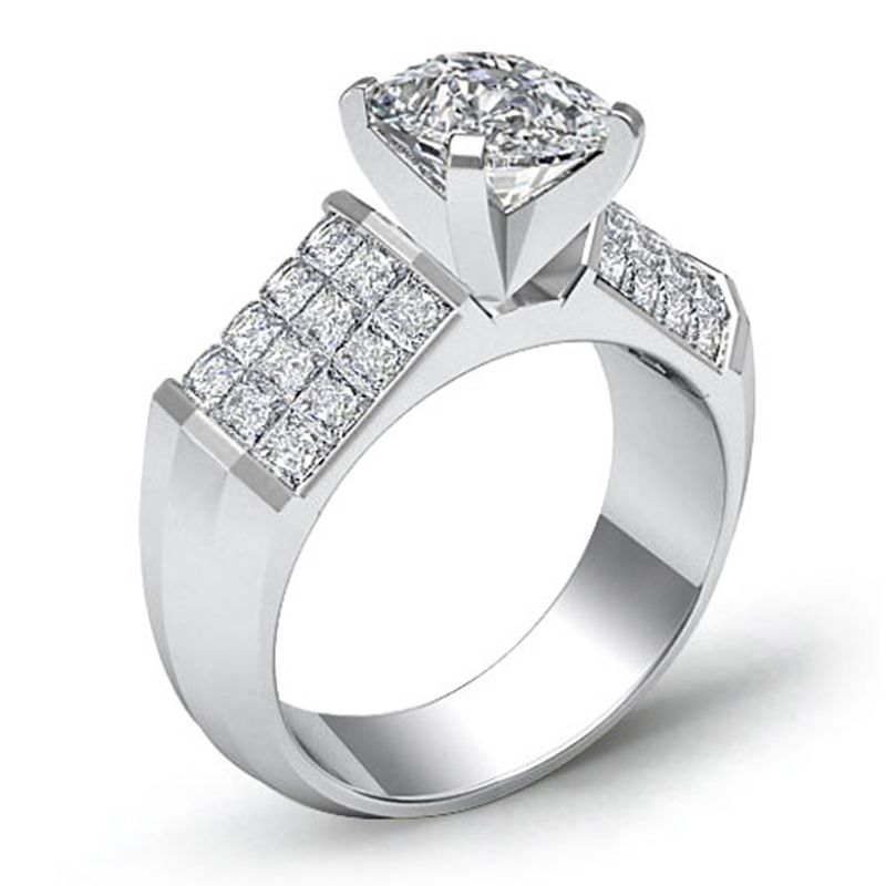 Sidestone Invisible Set diamond Ring 14k Gold White