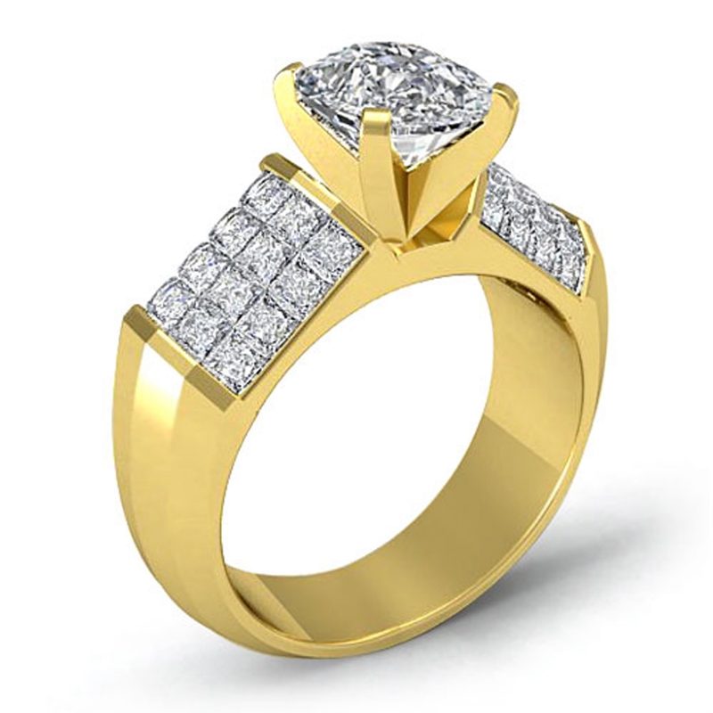 Sidestone Invisible Set diamond Ring 14k Gold Yellow