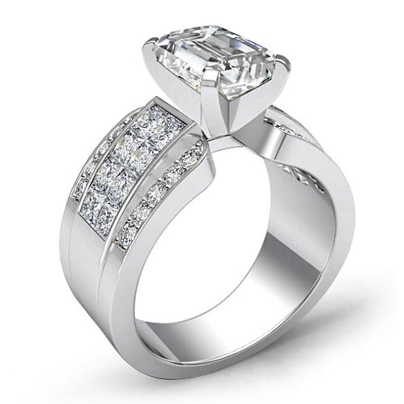 Invisible Set 4 Prong Peg Head diamond Ring 14k Gold White