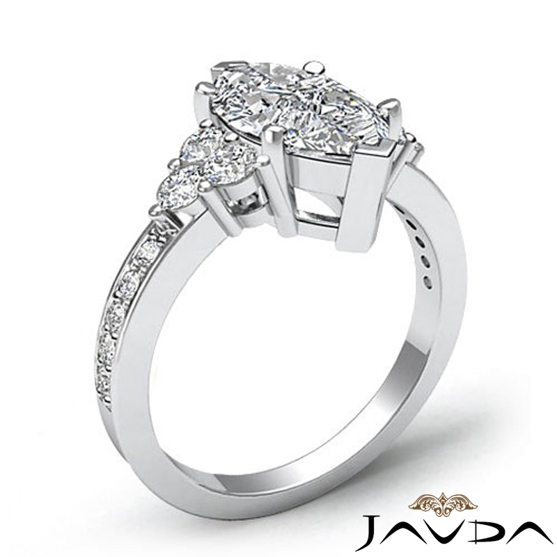 Three Stone Pave Sidestone diamond Ring 14k Gold White