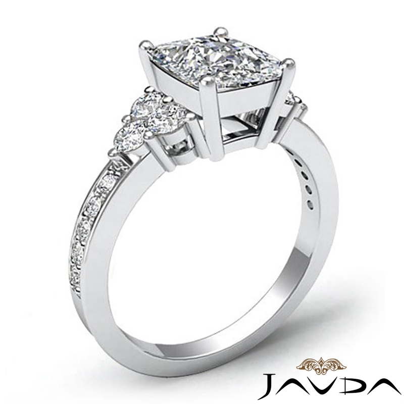 Three Stone Pave Sidestone diamond Ring 14k Gold White