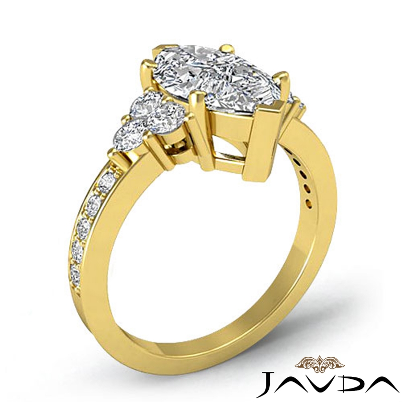 Three Stone Pave Sidestone diamond Ring 18k Gold Yellow