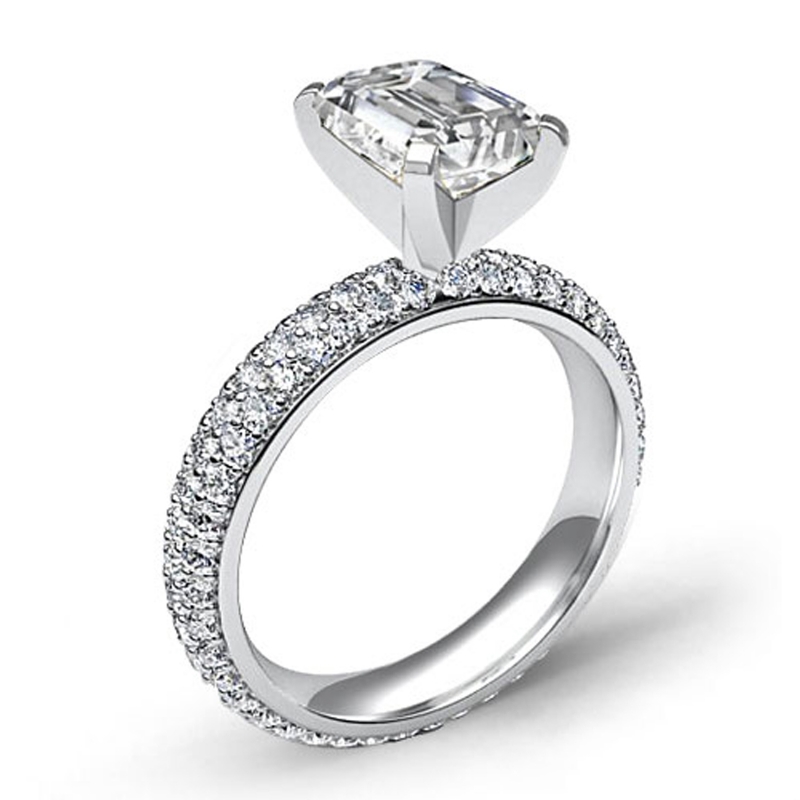 3 Row Micro Pave Set Shank diamond Ring 14k Gold White