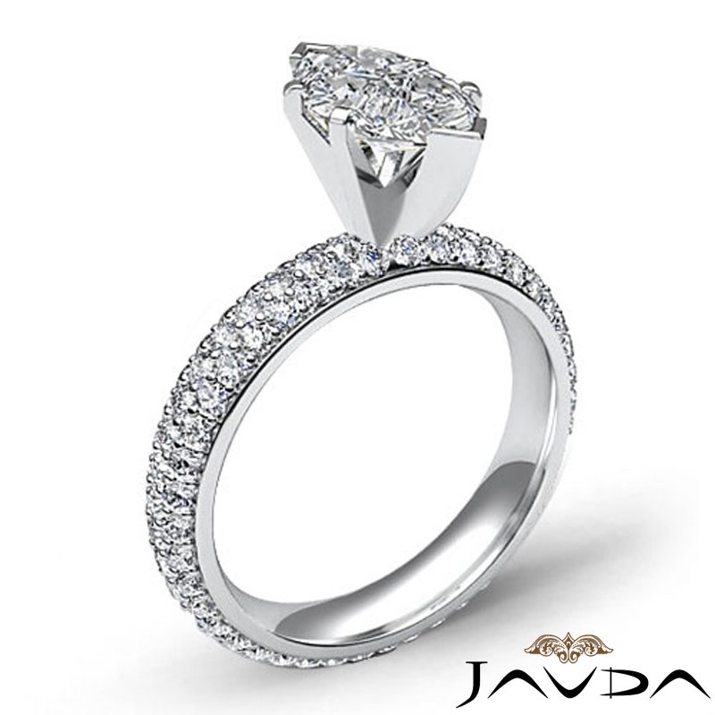 3 Row Micro Pave Set Shank diamond Ring 14k Gold White